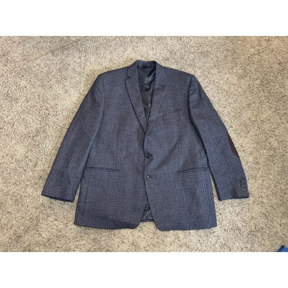 CHAPS 100% Wool Houndstooth Sport Coat Blazer Elbow Patches Academia Prof 48L